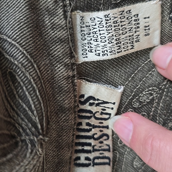 Vintage Chico's Design Green Floral Embroidered Jean Jacket Size Large - Picture 6 of 6